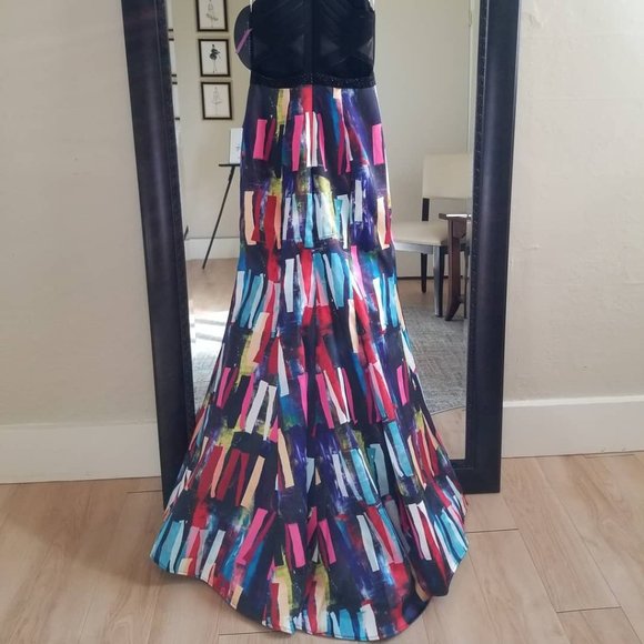 Size 4 black/multi color block Ellie Wilde trumpet prom dress NWT never worn! - Picture 8 of 8
